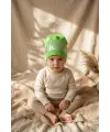 Nova Street Beyaz Pamuklu Bere - Yeşil Metalik Baskılı Hip-Hop Tarzı Unisex Modern Şapka 2-4 Yaş