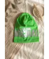 Nova Street Beyaz Pamuklu Bere - Yeşil Metalik Baskılı Hip-Hop Tarzı Unisex Modern Şapka 2-4 Yaş