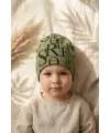 Unisex Siyah Yeşil Tipografik Desenli Pamuklu Slouchy Bere Şapka - Modern Sokak Stili Tasarım 2-4 Yaş