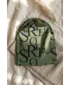 Unisex Siyah Yeşil Tipografik Desenli Pamuklu Slouchy Bere Şapka - Modern Sokak Stili Tasarım 2-4 Yaş