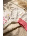 3lü % 100 Pamuklu Çiçek Aplikeli Kız Bebek Bere Şapka Seti- Kalp ve Çizgi Desenli Penye Bebek Şapkası 0-3 Ay