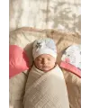 3lü % 100 Pamuklu Çiçek Aplikeli Kız Bebek Bere Şapka Seti- Kalp ve Çizgi Desenli Penye Bebek Şapkası 0-3 Ay