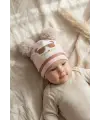 Mia Cool Cat Pembe Sim Detaylı Çift Peluş 0-6 Ay Ponponlu Bebek ve Çocuk Beresi - Yumuşak Pamuklu Mevsimlik Şapka