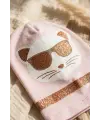 Mia Cool Cat Pembe Sim Detaylı Çift Peluş 0-6 Ay Ponponlu Bebek ve Çocuk Beresi - Yumuşak Pamuklu Mevsimlik Şapka