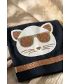 Mia Cool Cat Siyah Sim Detaylı Çift Peluş 0-6 Ay Ponponlu Bebek ve Çocuk Beresi - Yumuşak Pamuklu Mevsimlik Şapka