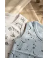 2li Erkek Bebek %100 Pamuklu Kolsuz Zıbın Seti - Beyaz Denizci ve Mavi Ay-Yıldız Desenli Body Takımı