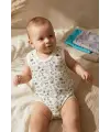 Erkek Bebek 3lü Sıfır Kol Pamuklu Body Seti - Renkli Doodle Desenli Zıbın Takımı - Mavi Beyaz Gri