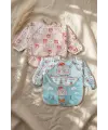 Teddy Guard Sıvı Geçirmez Uzun Kollu Bebek Mama Önlüğü 2li Set - 6-24 Ay Leke Tutmaz BLW Uyumlu Ayıcık Desenli Mama Önlüğü