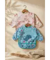 TinyJoy Su Geçirmez Uzun Kollu Mama Önlüğü Seti 6-24 Ay - 2li Paket Ayıcık ve Balina Desenli Leke Tutmaz BLW Önlüğü