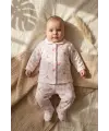 Mila Soft Safari Pembe Hayvan Figürlü %100 Pamuklu Patikli Bebek Pijama Takımı - Yumuşak Dokulu 2li Set