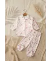 Mila Soft Safari Pembe Hayvan Figürlü %100 Pamuklu Patikli Bebek Pijama Takımı - Yumuşak Dokulu 2li Set