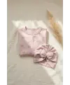 Fiyon Detaylı Boneli Kız Bebek Tulumu. Ayaklı % 100 Pamuklu 0-3 Ay