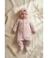 Fiyon Detaylı Boneli Kız Bebek Tulumu. Ayaklı % 100 Pamuklu 0-3 Ay