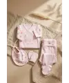 Flora Mini Lady %100 Pamuklu Puantiyeli Pembe Yenidoğan Hastane Çıkışı - 5 Parça Bebek Takımı