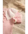 Kız Bebek Somon Müslin 2li Takım - Dantel Detaylı Geniş Yaka Nakışlı Bluz ve Pantolon Kombini 9-24 Ay