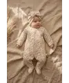 Leopar Detaylı Boneli Kız Bebek Tulumu. Ayaklı % 100 Pamuklu 0-3 Ay