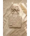 Leopar Detaylı Boneli Kız Bebek Tulumu. Ayaklı % 100 Pamuklu 0-3 Ay