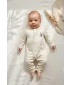 Milk Desenli Beyaz % 100 Pamuk, Ayaksız Erkek Bebek Tulumu 0-3 Ay