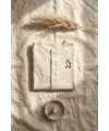 Milk Desenli Beyaz % 100 Pamuk, Ayaksız Erkek Bebek Tulumu 0-3 Ay