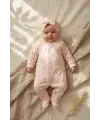 Minik Kalp Detaylı Boneli Kız Bebek Tulumu. Ayaklı % 100 Pamuklu 0-3 Ay
