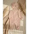 Noktalı Çiçek Detaylı Boneli Kız Bebek Tulumu. Ayaklı % 100 Pamuklu 0-3 Ay