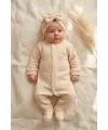 Noktalı Kalp Detaylı Boneli Kız Bebek Tulumu. Ayaklı % 100 Pamuklu 0-3 Ay
