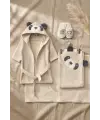 Sevimli Gülen Panda Figürlü Bamboo Bebek Bornoz Seti 0-2 Yaş Kutulu