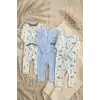 3lü Paket Pamuklu Fitilli Bebek Tulum Seti - Havuç ve Traktör Desenli Fermuarlı Tulum Seti