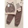 Kedi Desenli Pamuklu 2li Erkek Bebek Takım
