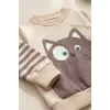Kedi Desenli Pamuklu 2li Erkek Bebek Takım
