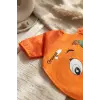Zestie Turuncu Neşeli Portakal Desenli Uzun Kollu Sıvı Geçirmez Bebek Mama ve Etkinlik Önlüğü 6-24 Ay