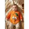 Zestie Turuncu Neşeli Portakal Desenli Uzun Kollu Sıvı Geçirmez Bebek Mama ve Etkinlik Önlüğü 6-24 Ay