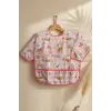 Pembe Ekoseli Tavşan Figürlü Uzun Kollu Bebek Mama Önlüğü - Su Geçirmez Sıvı Tutmaz Cepli BLW Önlüğü 6-24 Ay