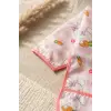 Pembe Ekoseli Tavşan Figürlü Uzun Kollu Bebek Mama Önlüğü - Su Geçirmez Sıvı Tutmaz Cepli BLW Önlüğü 6-24 Ay