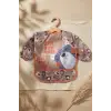 Tribal Bear Serisi Sıvı Geçirmez Uzun Kollu Bebek Mama ve Etkinlik Önlüğü - Boho Tasarım Kırıntı Cepli Smock 6-24 Ay