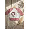 Leo Guard Su Geçirmez Kollu Mama Önlüğü - Leke Tutmaz Cepli Bebek Yemek Önlüğü, Paslı Kırmızı Safari Serisi 6-24 Ay