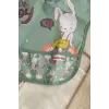 Nino 2li Su Geçirmez Bebek Mama Önlüğü Seti - Mint Yeşil Tavşan Desenli, Leke Tutmaz ve Kırıntı Cepli Ek Gıda Önlüğü 0-12 Ay