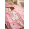 Swan Princess 2li Sıvı Geçirmez Mama Önlüğü Seti - Pembe Kuğu Desenli, Kırıntı Cepli ve Leke Tutmaz Bebek Önlüğü 0-12 Ay