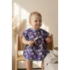 Koala Dream Sıvı Geçirmez Cepli Bebek Mama Önlüğü - Mor Desenli Leke Tutmaz Geniş Ek Gıda Önlüğü 6-24 Ay