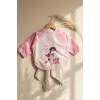 Super Girl Desenli Sıvı Geçirmez Uzun Kollu Bebek Mama ve Aktivite Önlüğü - Pembe Puantiyeli BLW Uyumlu 6-18 Ay