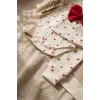 Amore Kalp %100 Pamuklu Ribana Kumaş Kalp Desenli 3lü Bebek Takımı - Zıbın, Pantolon ve Fiyonklu Bere Seti