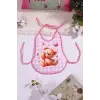 Ekose Pembe Bear Desenli Sıvı Geçirmez Armut Önlük Boyundan ve Belden Bağlamalı 6-18 Ay