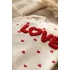 %100 Pamuklu Mia Love Kalp Desenli Fiyonk Detaylı 3lü Bebek Takımı - Kırmızı/Beyaz Kurusu 3-9 Ay