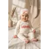 %100 Pamuklu Mia Love Kalp Desenli Fiyonk Detaylı 3lü Bebek Takımı - Somon /Beyaz Kurusu 3-9 Ay