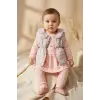Mia Kız Bebek Pembe Çiçekli Şişme Yelekli Üçlü Kombin Takım - Pamuklu Tavşan Baskılı Tunik ve Fitilli Tayt Seti