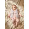 Mia Kız Bebek Pembe Çiçekli Şişme Yelekli Üçlü Kombin Takım - Pamuklu Tavşan Baskılı Tunik ve Fitilli Tayt Seti