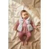 Mia Kız Bebek Pembe Çiçekli Şişme Yelekli Üçlü Kombin Takım - Pamuklu Tavşan Baskılı Tunik ve Fitilli Tayt Seti