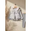 Mia Kız Bebek Pembe Çiçekli Şişme Yelekli Üçlü Kombin Takım - Pamuklu Tavşan Baskılı Tunik ve Fitilli Tayt Seti