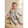Mia Kız Bebek Pembe Çiçekli Şişme Yelekli Üçlü Kombin Takım - Pamuklu Tavşan Baskılı Tunik ve Fitilli Tayt Seti