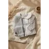 Mia Kız Bebek Pembe Çiçekli Şişme Yelekli Üçlü Kombin Takım - Pamuklu Tavşan Baskılı Tunik ve Fitilli Tayt Seti